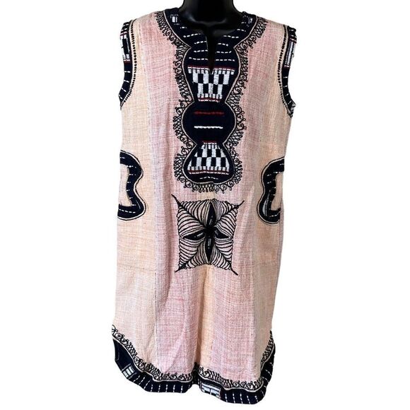 Embroidered woven ethnic boho tunic kaftan dress - Picture 1 of 11